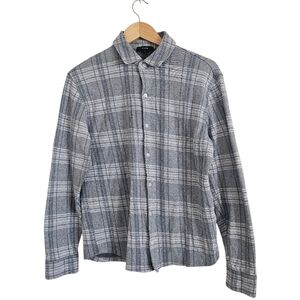 Vince Men's Plaid Slub Cotton Linen Button-Up Shirt Heather Gray, Size M